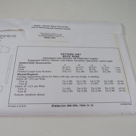 Kwik Sew 1441 sewing pattern Kids Robe, Hooded Robe UNCUT - Picture 4 of 4